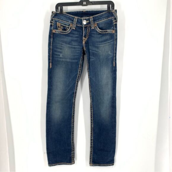True Religion Women’s 28 Thick Stitch Low Rise Straight Leg Stretch Jeans - Picture 1 of 9